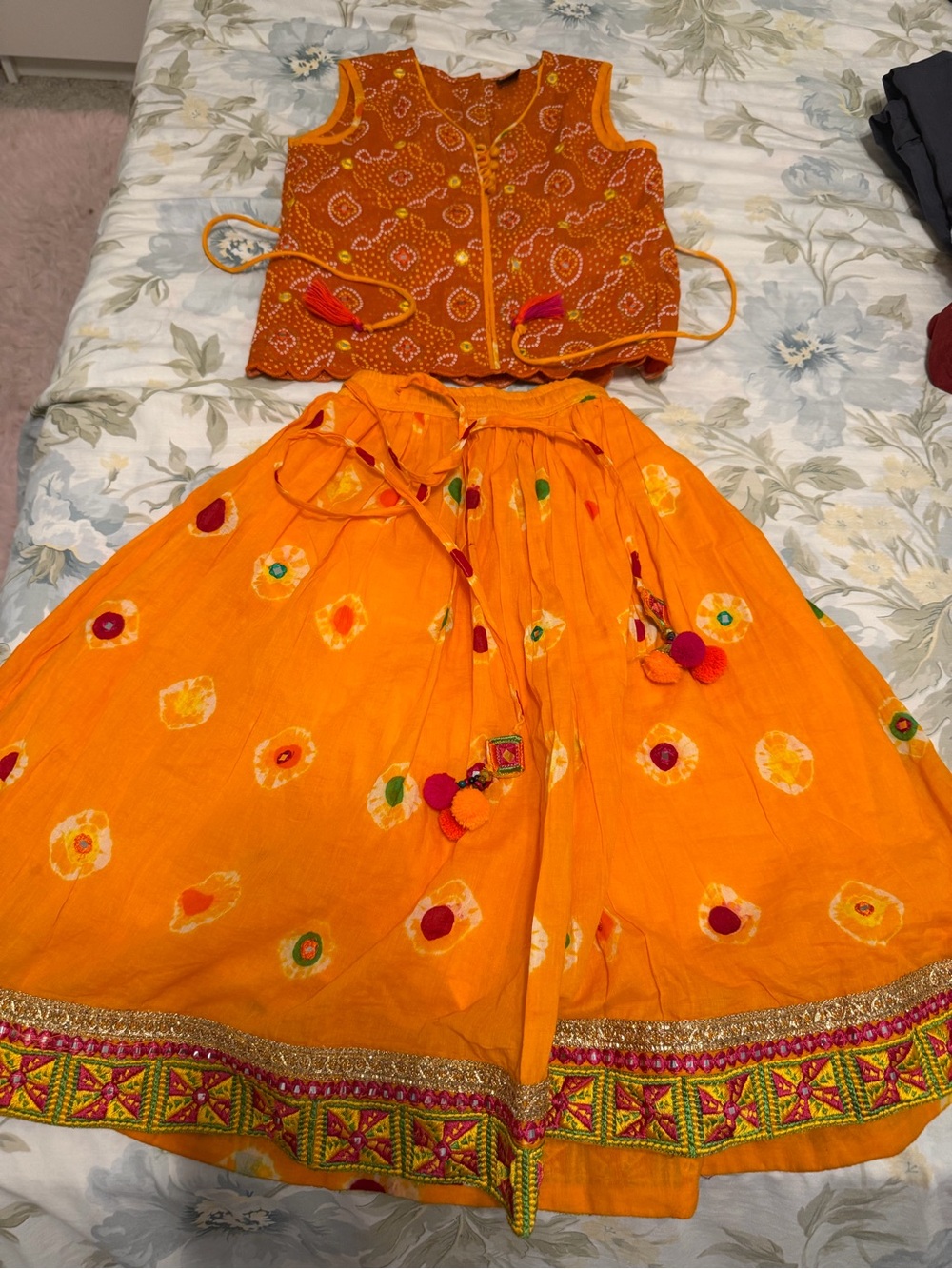 Traditional Orange Embroidered kids girl lehenga skirt dress